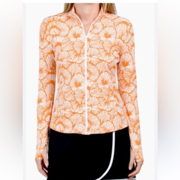 Tommy Bahama Golf Full Zip Orange Print Long Sleeve Jacket Summer Outdoor Active - Picture 1 of 12